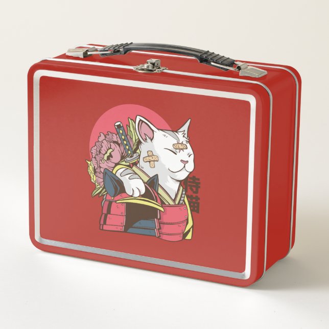 Samurai Warrior Cat Metall Brotdose (Vorderseite)