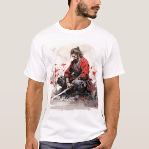 Samurai Warrior Crouching mit Schwert Gezeichnet T T-Shirt
