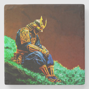 Samurai Warrior in Golden Armor - Episch Japanisch Steinuntersetzer