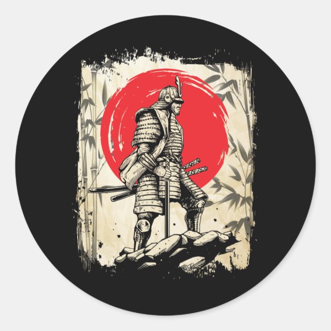 Samurai Warrior Japanischer Hero Japan Schwertsmän Runder Aufkleber (Vorderseite)