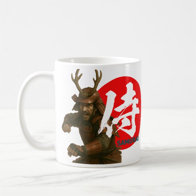 Samurai Warrior mit aufstrebender Sonne und Kanji Kaffeetasse (Links)