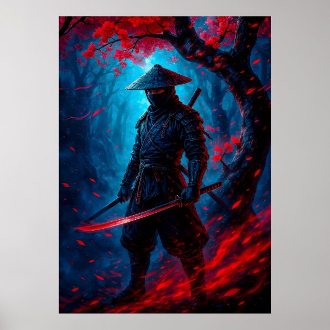 Samurai Warrior mit Glowkatana Fantasy Poster (Vorne)