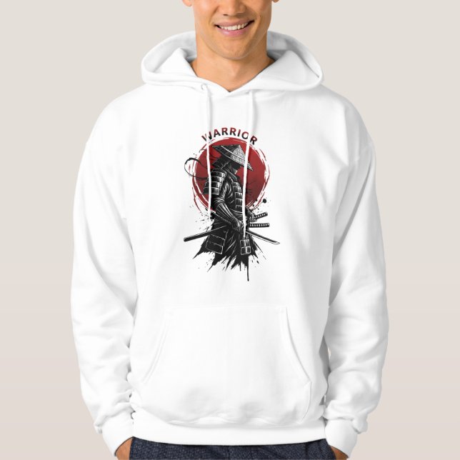 Samurai Warrior Rising Sun Japanese Ink Style Hoodie (Vorderseite)