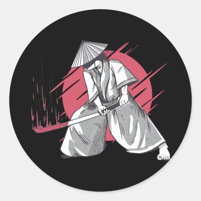 Samurai Warrior trifft auf Katana Runder Aufkleber (Vorderseite)