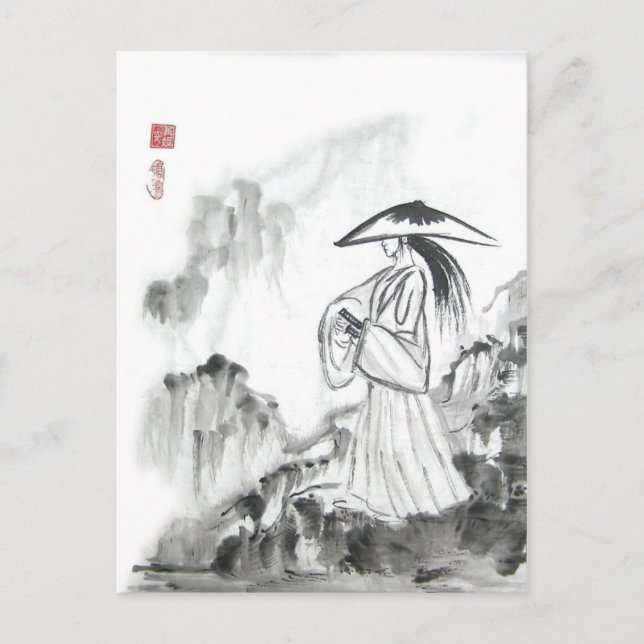 Samurai Zeichnend Schwert-Postkarte Postkarte (Vorderseite)