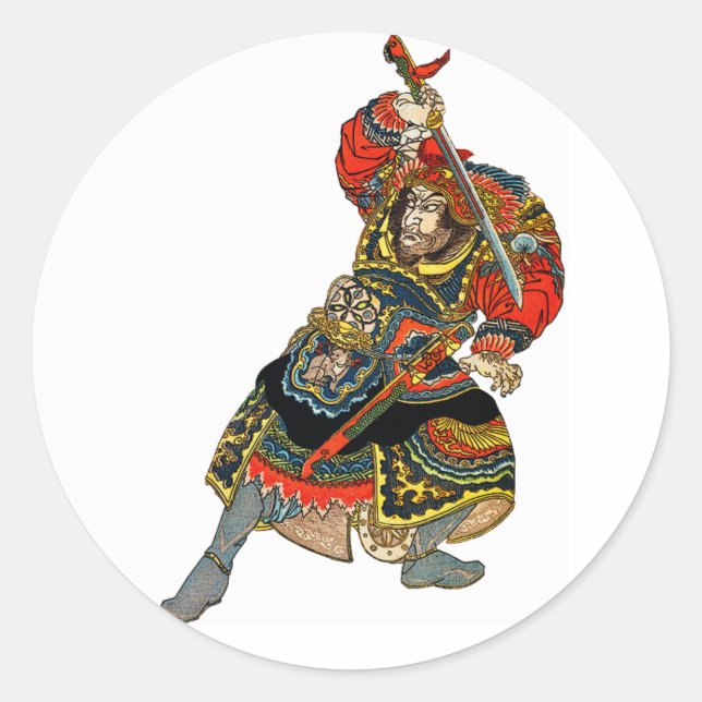 Samurai Zeichnete sein Schwert Runder Aufkleber (Vorderseite)
