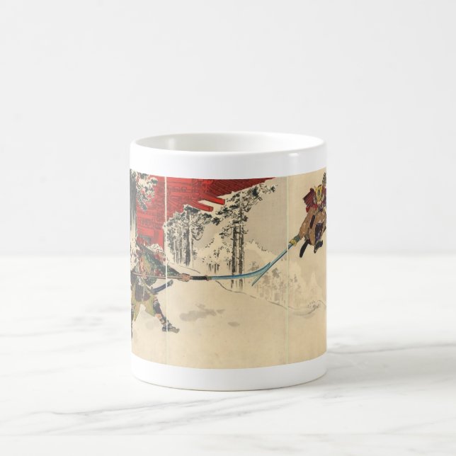 Samuraikampf im Schnee circa 1890 Kaffeetasse (Mittel)