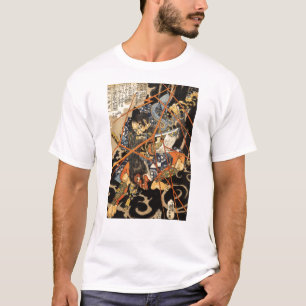Samurais, die großes Monster, circa 1800's kämpfen T-Shirt