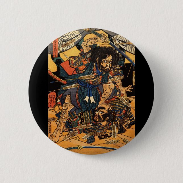 Samurais im Kampf, circa 1800's Button (Vorderseite)