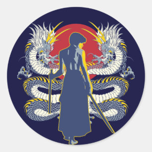 Samurais sieben runder aufkleber