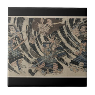 Samurais und Dämon circa 1818 Fliese