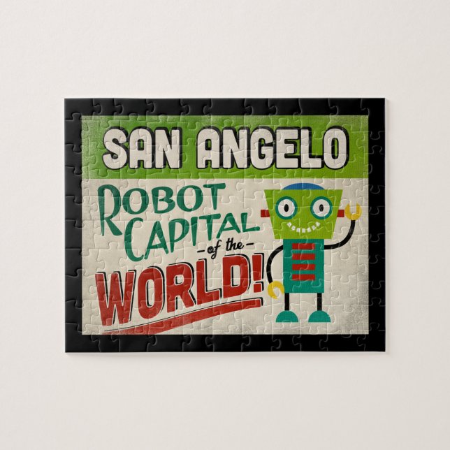 San Angelo Texas Robot - Funny Vintag (Horizontal)
