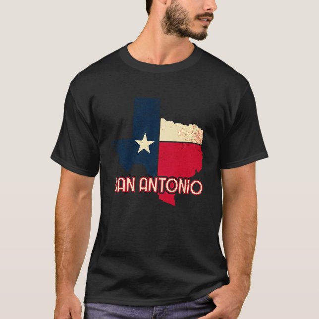 San Antonio City Texas Texan Flag Map T-Shirt (Vorderseite)