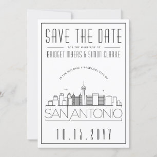San Antonio Hochzeit stilisierte Skyline Save the  Einladung