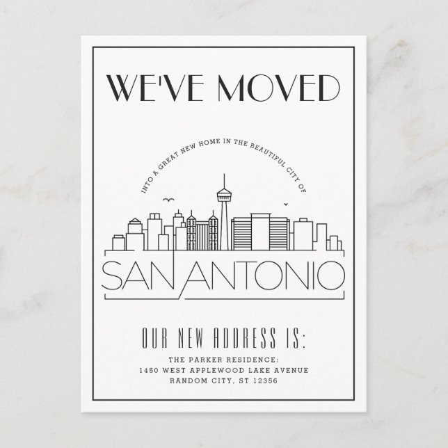 San Antonio Modern Deko | Änderung der Anschrift Ankündigungspostkarte (Vorderseite)