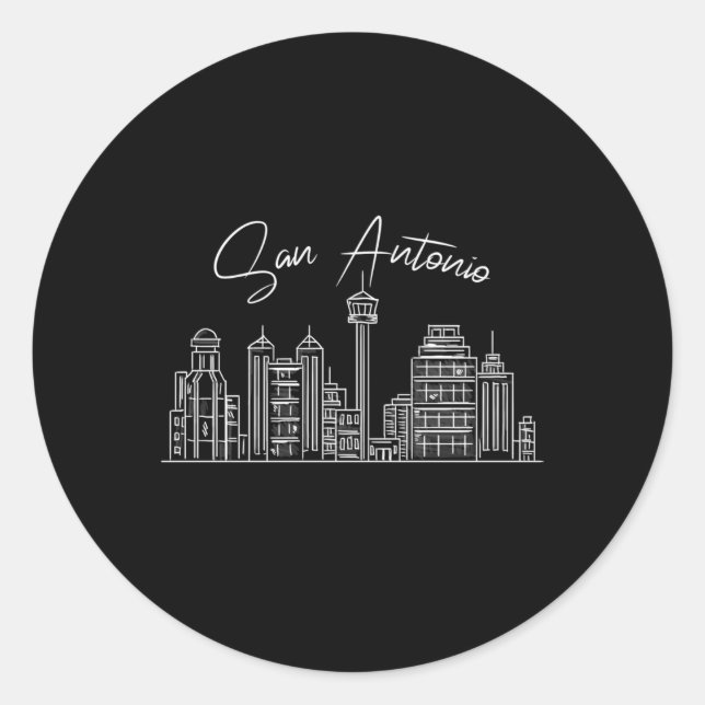 San Antonio Skyline Sketch für Proud San Antonian Runder Aufkleber (Vorderseite)