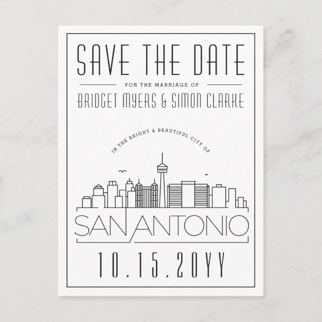 San Antonio | Stilisierte Skyline Save the Date Postkarte (Vorderseite)