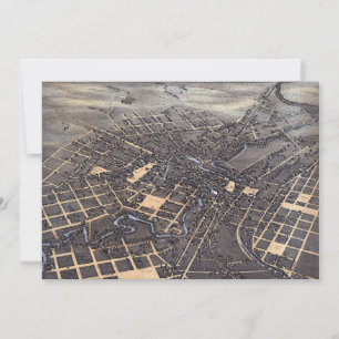 San Antonio, Texas, Antike Luftkarte, 1873 Einladung