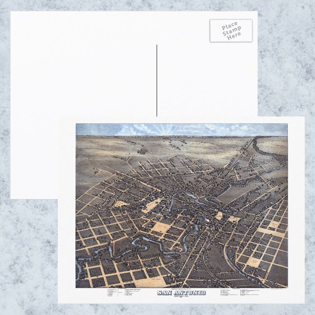 San Antonio, Texas, Antike Luftkarte, 1873 Postkarte (Von Creator hochgeladen)