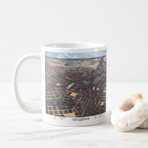 San Antonio, Texas, Antike Luftstadtkarte, 1873 Kaffeetasse
