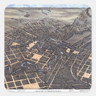 San Antonio, Texas, Antike Luftstadtkarte, 1873 Quadratischer Aufkleber