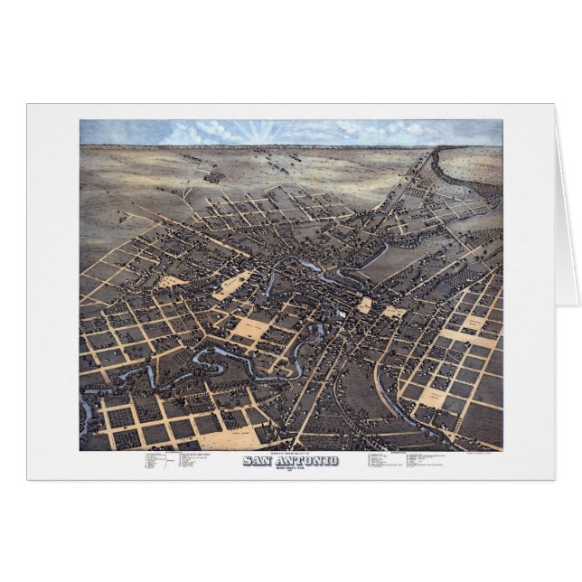 San Antonio, Texas, Antique Aerial City Map, 1873 (Devant horizontal)