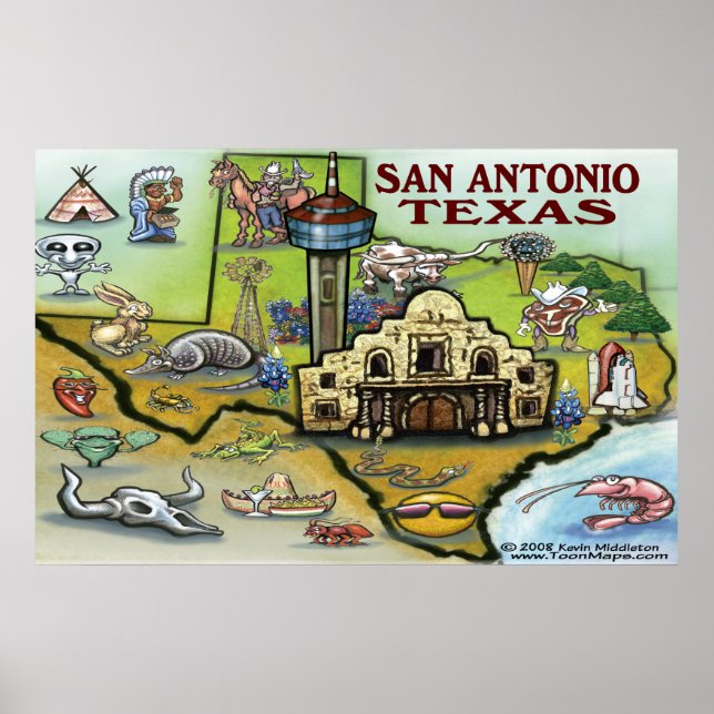 San Antonio TEXAS Karte Poster (Vorne)