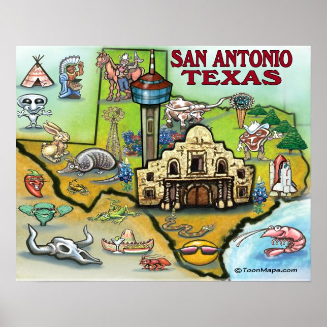 San Antonio TEXAS Karte Poster (Vorne)