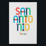 San Antonio Texas Mitte des Jahrhunderts, Pop Art, Künstlicher Leinwanddruck<br><div class="desc">San Antonio Texas klassischer Retrostil aus dem 60er 70er und 80er. Helle Primärfarben im abstrakten Kunststil des 20. Jahrhunderts mit einfachen geometrischen Elementen. Vintage Pop Kunst. Einfach fett,  trage deine Heimatstadt laut aus.</div>