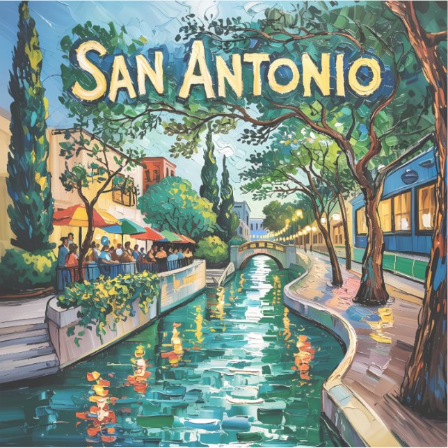 San Antonio Texas River Walk Van Gogh Vibrant City Aufkleber (Vorderseite)