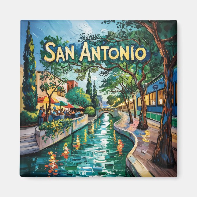San Antonio Texas River Walk Van Gogh Vibrant City Magnet (Vorne)