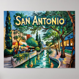 San Antonio Texas River Walk Van Gogh Vibrant City Poster