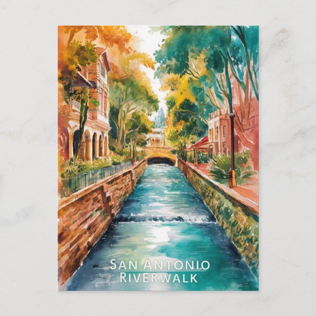 San Antonio, Texas, Riverwalk Aquarellbilder Postkarte (Vorderseite)