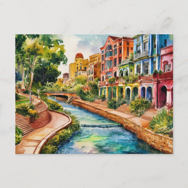 San Antonio, Texas, Riverwalk Malerei Postkarte (Vorderseite)