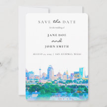 San Antonio Texas Skyline Save the Date Karte