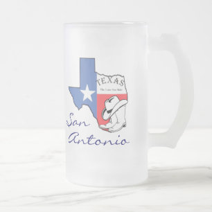 San Antonio Texas Staat Map, Star, Boots, Hat Tass Mattglas Bierglas