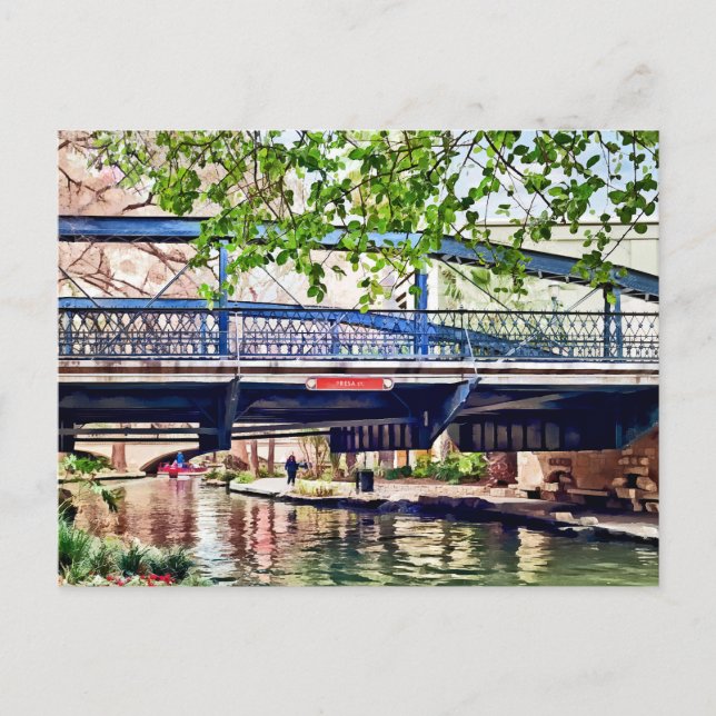 San Antonio TX - Brücke am Paseo del Rio Postkarte (Vorderseite)