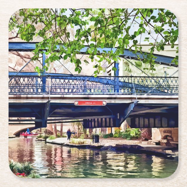 San Antonio TX - Brücke auf Paseo Del Rio Rechteckiger Pappuntersetzer (Vorderseite)