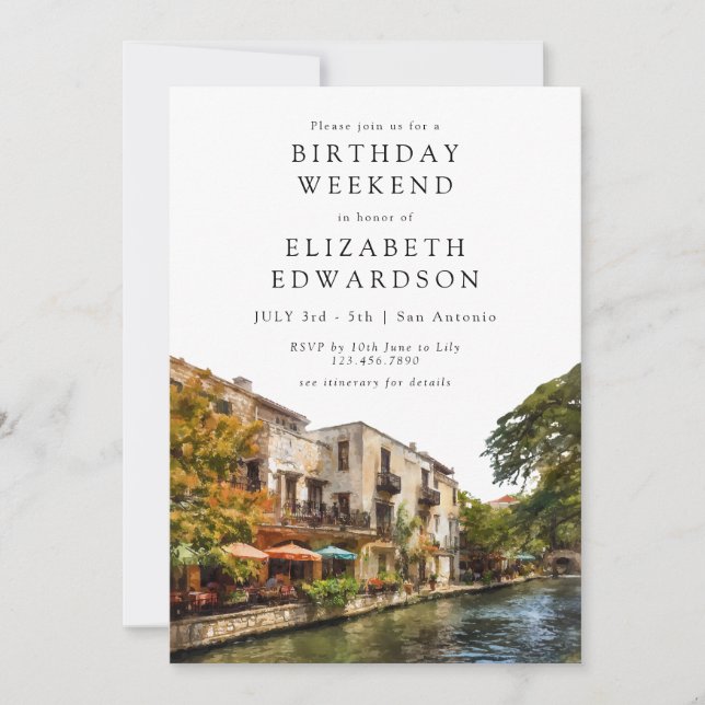 San Antonio Watercolor Birthday Weekend Einladung (Vorderseite)