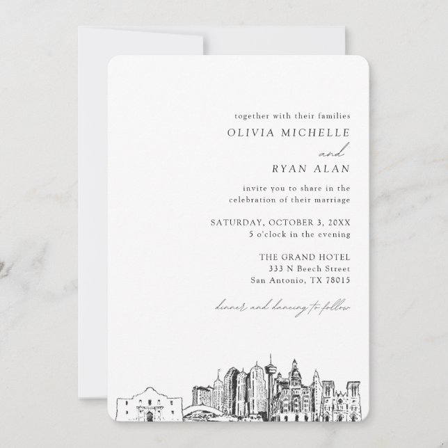 San Antonio Wedding Elegante Skyline Einladung (Vorderseite)