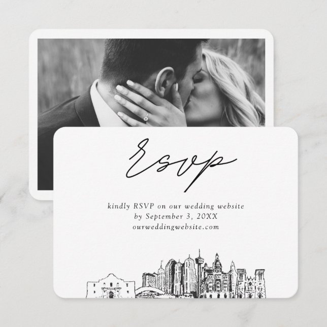 San Antonio Wedding Minimalistisch Sketch UAWG Begleitkarte (Vorne/Hinten)