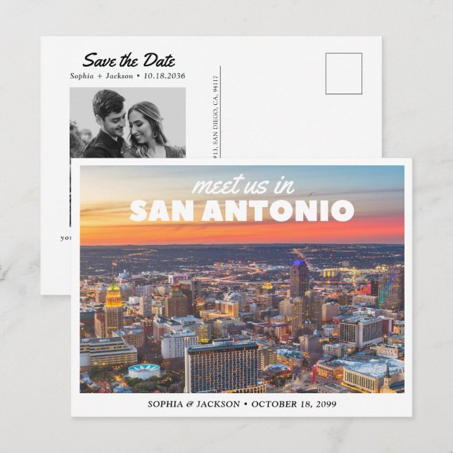 San Antonio Wedding Save the Date Retro Postcard Postkarte (Vorne/Hinten)