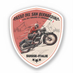 San Bernardino Pass auf dem Motorrad Schweizer Alp Aufkleber