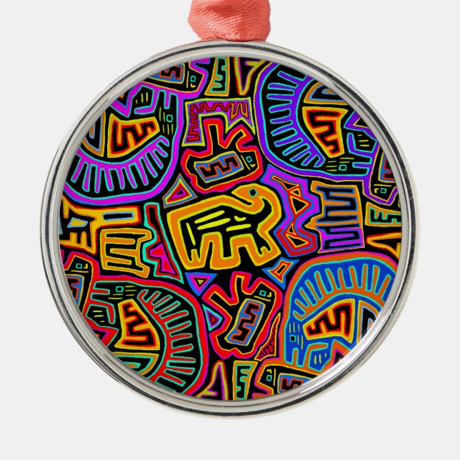 San Blas Island Mola Collage Ornament Aus Metall (Vorne)