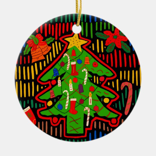San Blas Island Weihnachtsbaum Mola Keramik Ornament (Vorne)