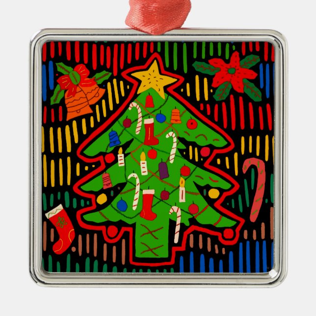 San Blas Island Weihnachtsbaum Mola Ornament Aus Metall (Vorne)