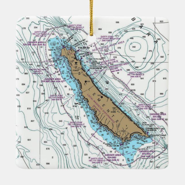 San Clemente Island Chart Keramikornament (Rückseite)