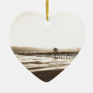 San Clemete pier California beach vintage photo Keramik Ornament