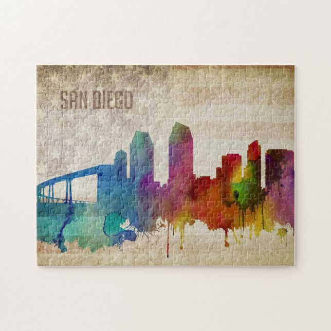 San Diego, Aquarell-Stadt-Skyline CAs | (Horizontal)