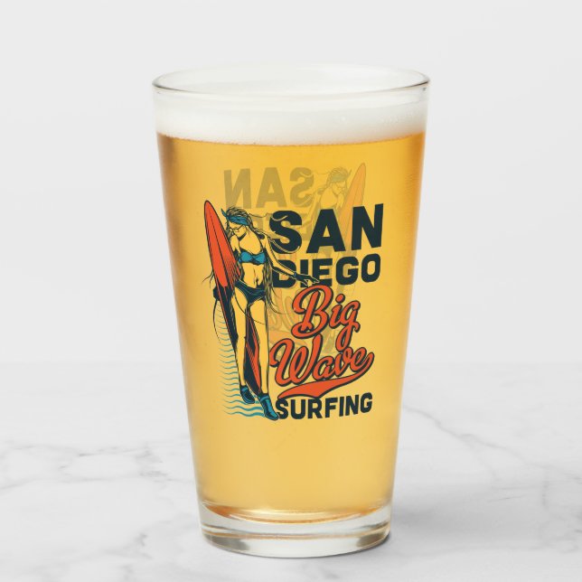 San Diego Big Wave Surfing Bier Glas (Vorne (Gefüllt))